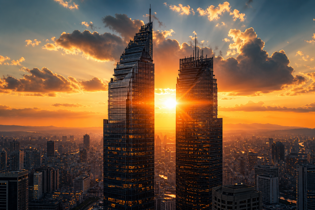 Torres residenciales al atardecer
